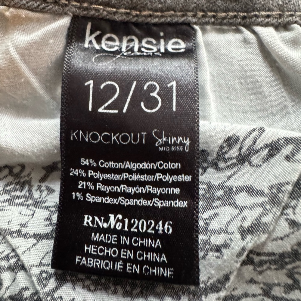 Kensie Women’s Knockout Skinny Mid Rise Charcoal Denim Jeans Size 12/31 - Picture 5 of 8